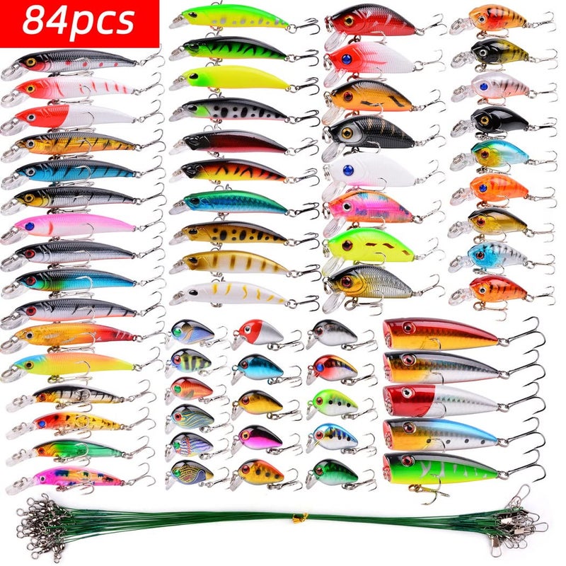 Aorace 84pcs Fishing Lures Set Metal Jigging Spoon Hard Baits Minnow Crankbait VIB Swimbait for Bass Pike Fit Saltwater and Freshwater - Image 3