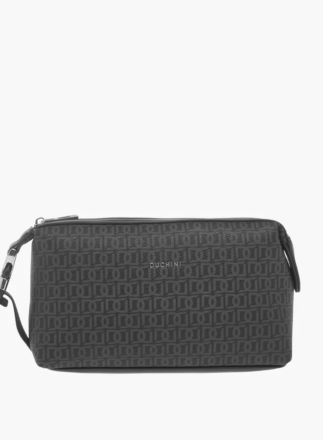 DUCHINI Mens Monogram Print Pouch With Zip Closure And Side Release Buckle Detail