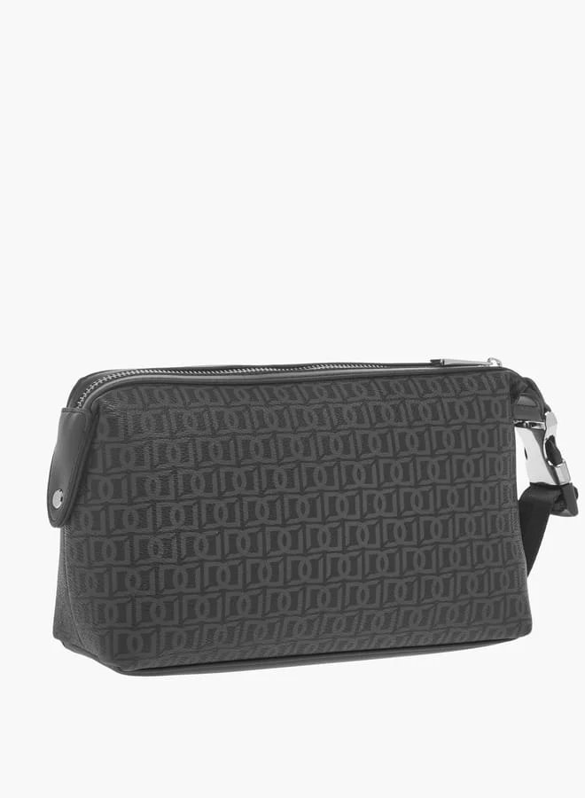 DUCHINI Mens Monogram Print Pouch With Zip Closure And Side Release Buckle Detail