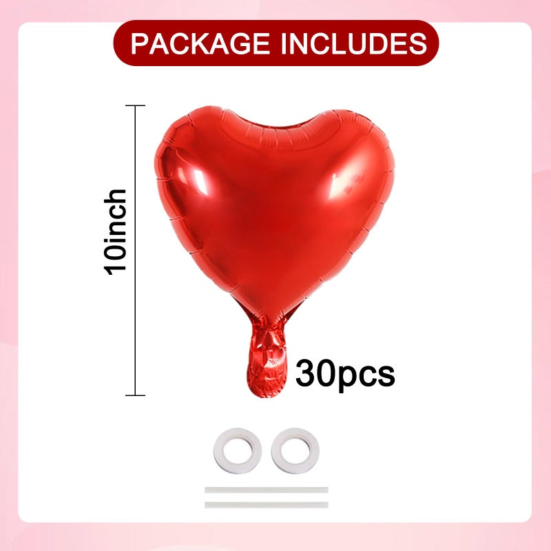 TONIFUL 30Pcs 10 Inch Red Heart Balloons Valentineâ€™s Day Heart Shape Foil Mylar Balloons Decoration for Romantic Valentine's Day Wedding Bridal Shower Anniversary Engagement Party Supplies - Image 2