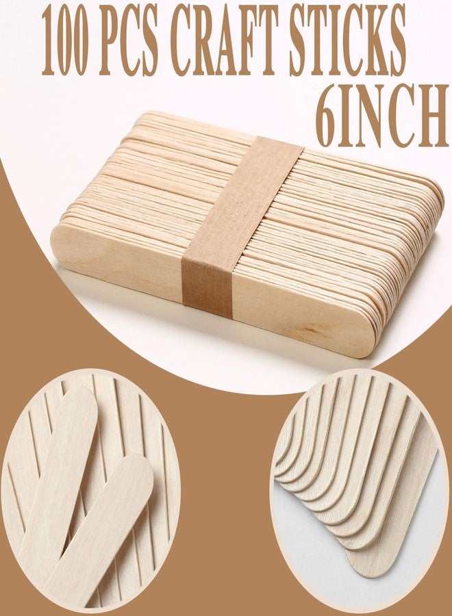 Borogo 100 Pcs Craft Sticks Ice Cream Sticks, Borogo 6" x 3/4" Sticks Natural Wood Popsicle Craft Sticks Treat Sticks Ice Pop Sticks for DIY Crafts - Image 2