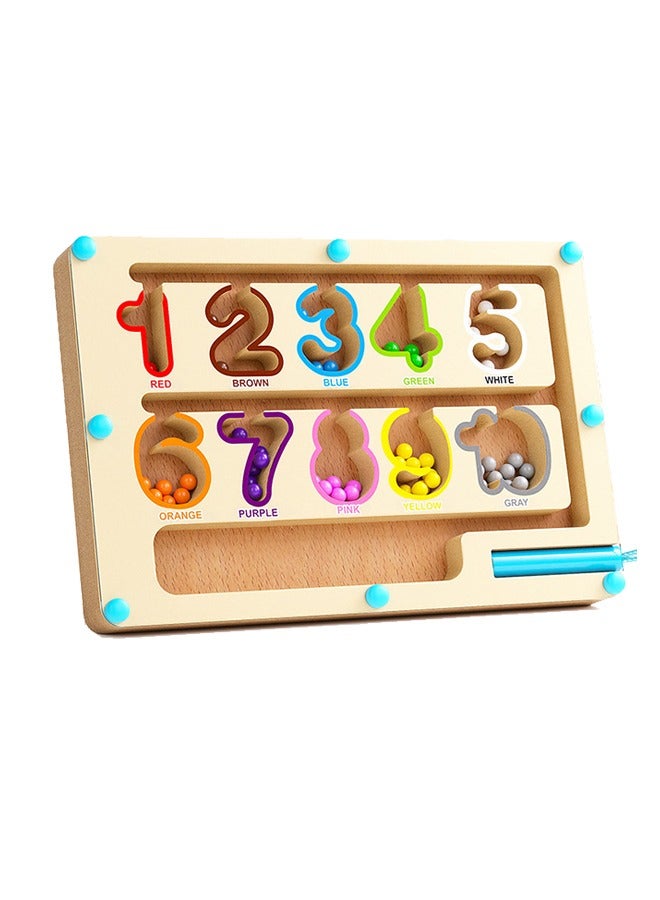 Magnetic Color and Number Maze - Montessori Fine Motor Skills Toys for Boys Girls 3 4 5 Years Old, Wooden Color Puzzle Board 24×15.7×1.9cm Number - Image 1