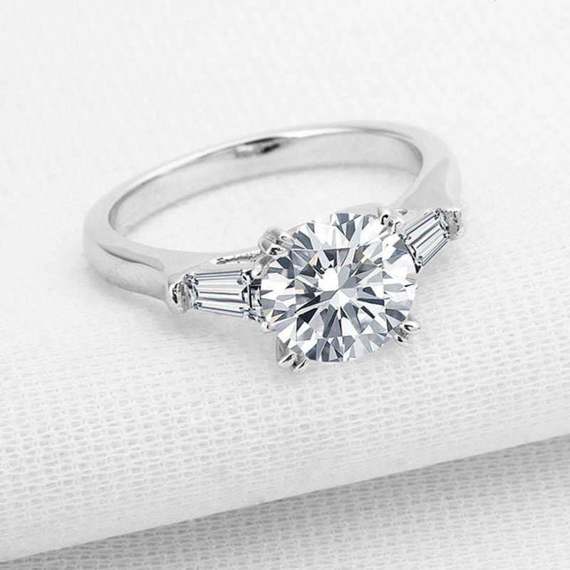 espere Sterling Silver 2 Carat CZ Baguette Round Solitaire Engagement Ring Bridal Wedding Jewelry - Image 5
