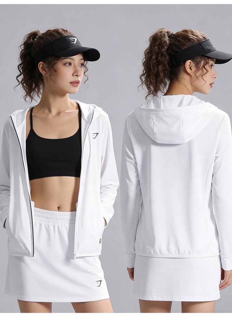 Gymshark UPF 50+ sunscreen clothing for men and women, outdoor lightweight full zipper hoodie coat, comfortable and breathable long-sleeved coat with thumb hole, suitable for daily wear, sports training, running, hiking, fishing, mountain climbing or other outdoor activities. - Image 1