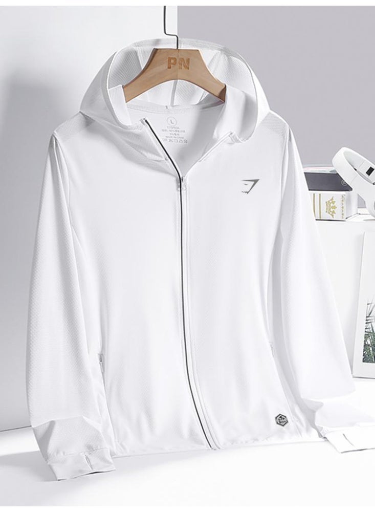 Gymshark UPF 50+ sunscreen clothing for men and women, outdoor lightweight full zipper hoodie coat, comfortable and breathable long-sleeved coat with thumb hole, suitable for daily wear, sports training, running, hiking, fishing, mountain climbing or other outdoor activities. - Image 3