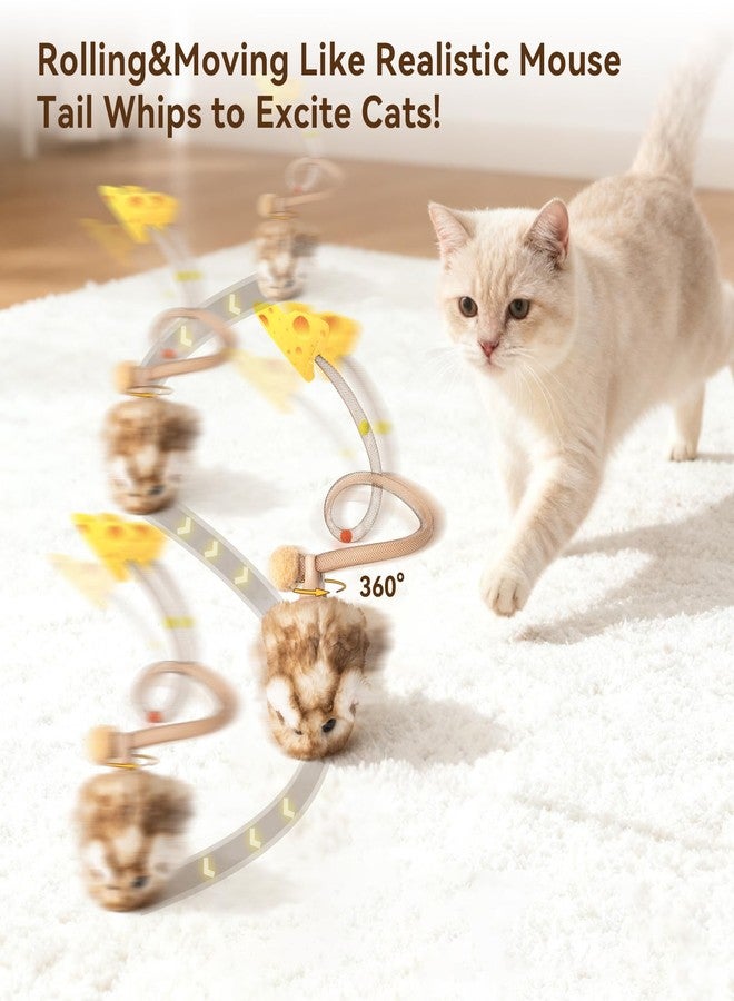 Migipaws Interactive MigiMouse Cat Toy 360° Rolling & Spin with Wiggling Tail for Indoor Cats Smart Motion Sensor, Realistic Squeak, Rechargeable Plush Kitten Toy(Brown Long) - Image 2