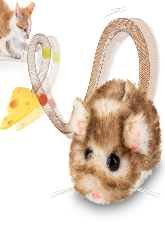 Migipaws Interactive MigiMouse Cat Toy 360° Rolling & Spin with Wiggling Tail for Indoor Cats Smart Motion Sensor, Realistic Squeak, Rechargeable Plush Kitten Toy(Brown Long) - Image 1