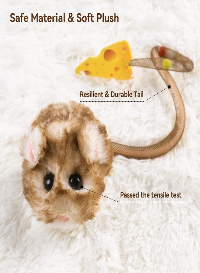 Migipaws Interactive MigiMouse Cat Toy 360° Rolling & Spin with Wiggling Tail for Indoor Cats Smart Motion Sensor, Realistic Squeak, Rechargeable Plush Kitten Toy(Brown Long) - Image 5