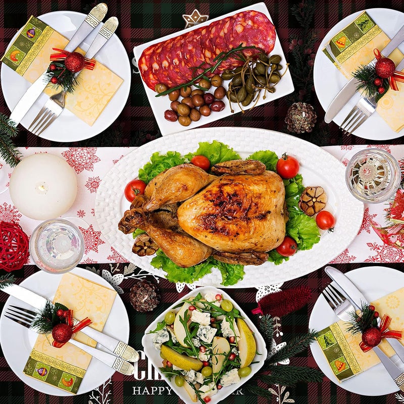 كلاراكو مفارش طاولة من 36 قطعة من مفارش المائدة ذات المربعات الحمراء والخضراء بتصميم عيد الميلاد، مفارش طاولة ورقية للاستخدام مرة واحدة لعيد الميلاد، مفارش طاولة لعيد الميلاد المجيد، زينة طاولة عيد الميلاد - Image 4