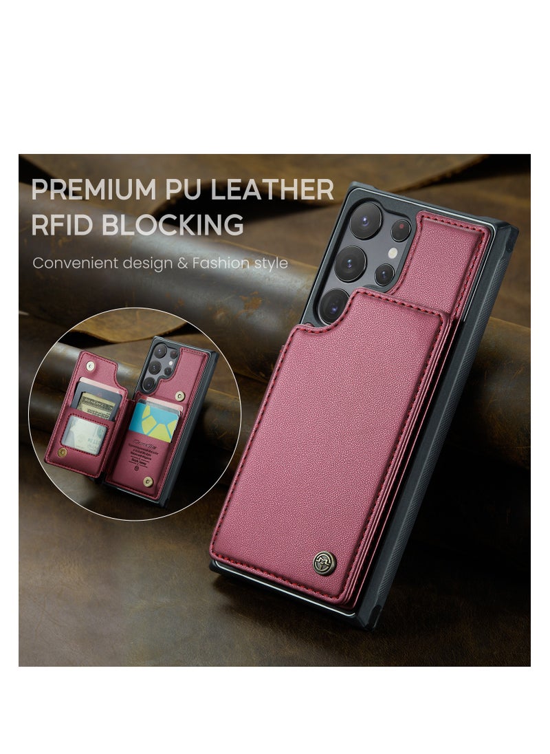 CaseMe - Wallet Case for Samsung Galaxy S23 Ultra, Premium Handmade Durable PU Leather Slim Shockproof Case with [Double Magnetic Clasp] [Card Holder] [Kickstand] [RFID Blocking] (Red) - Image 1