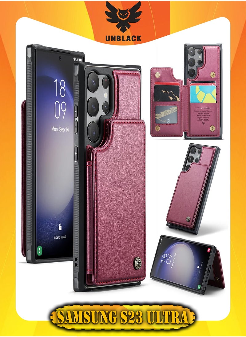 CaseMe - Wallet Case for Samsung Galaxy S23 Ultra, Premium Handmade Durable PU Leather Slim Shockproof Case with [Double Magnetic Clasp] [Card Holder] [Kickstand] [RFID Blocking] (Red) - Image 1