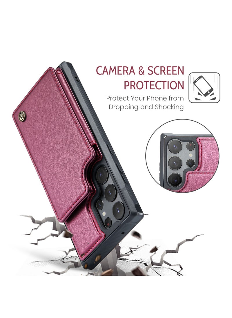 CaseMe - Wallet Case for Samsung Galaxy S23 Ultra, Premium Handmade Durable PU Leather Slim Shockproof Case with [Double Magnetic Clasp] [Card Holder] [Kickstand] [RFID Blocking] (Red) - Image 1
