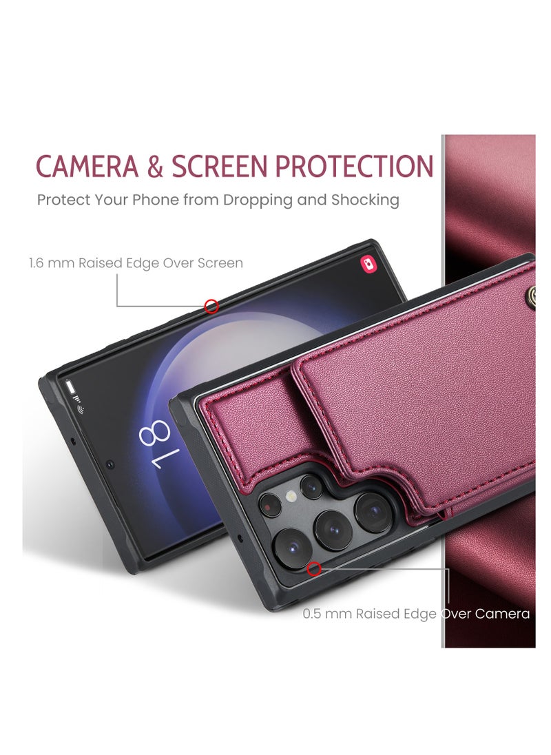 CaseMe - Wallet Case for Samsung Galaxy S23 Ultra, Premium Handmade Durable PU Leather Slim Shockproof Case with [Double Magnetic Clasp] [Card Holder] [Kickstand] [RFID Blocking] (Red) - Image 1