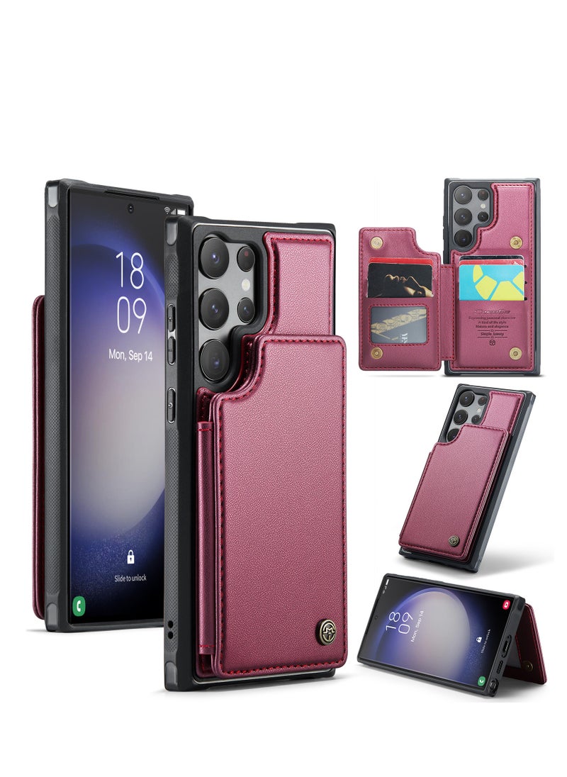 CaseMe - Wallet Case for Samsung Galaxy S23 Ultra, Premium Handmade Durable PU Leather Slim Shockproof Case with [Double Magnetic Clasp] [Card Holder] [Kickstand] [RFID Blocking] (Red) - Image 1