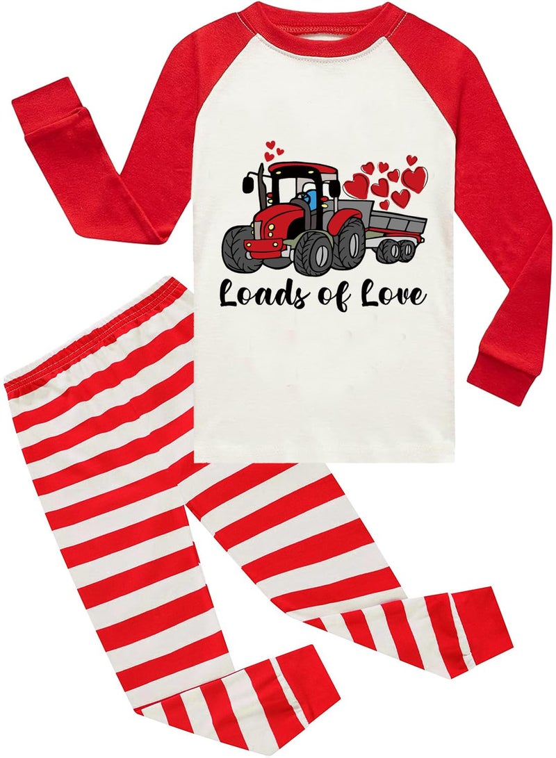 CM-Kid Little Boys Pajamas 2 Pieces Long Set 100% Cotton Sleepwear Kids Excavator Pjs Toddler Winter Clothes Jammies Size 2-7T, 6# Load of Love Tractor, 2 Years - Image 1