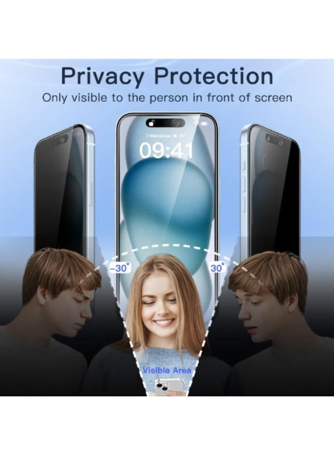 iPhone 15 Privacy Screen Protector Anti-Spy Tempered Glass Film 9H Hardness Scratch Resistant Bubble Free Anti Spy Tempered Glass - Image 2
