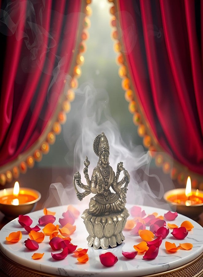 BEXCO Ashta Lakshmi Brass Statue, Hindu Goddess on Lotus Throne, 2.5 inches Puja Idol for Home Temple Hindu Religious Idol for Mandir Pooja, Diwali - Image 1