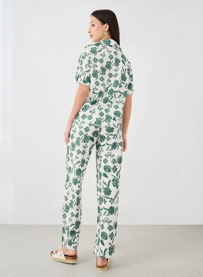 Take Two Take Two Floral Printed Short Sleeve Shirt and Pants Co-Ords