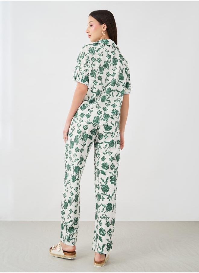 Take Two Take Two Floral Printed Short Sleeve Shirt and Pants Co-Ords  - Image 5