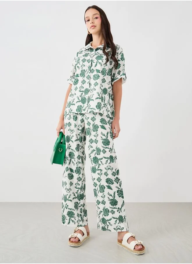 تايك تو Take Two Floral Printed Short Sleeve Shirt and Pants Co-Ords