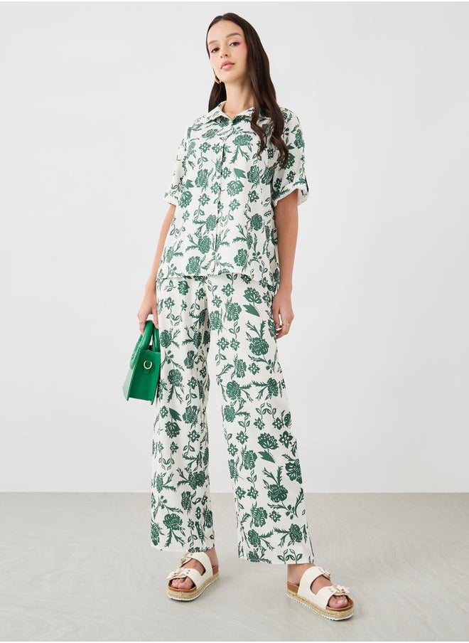 Take Two Take Two Floral Printed Short Sleeve Shirt and Pants Co-Ords  - Image 1