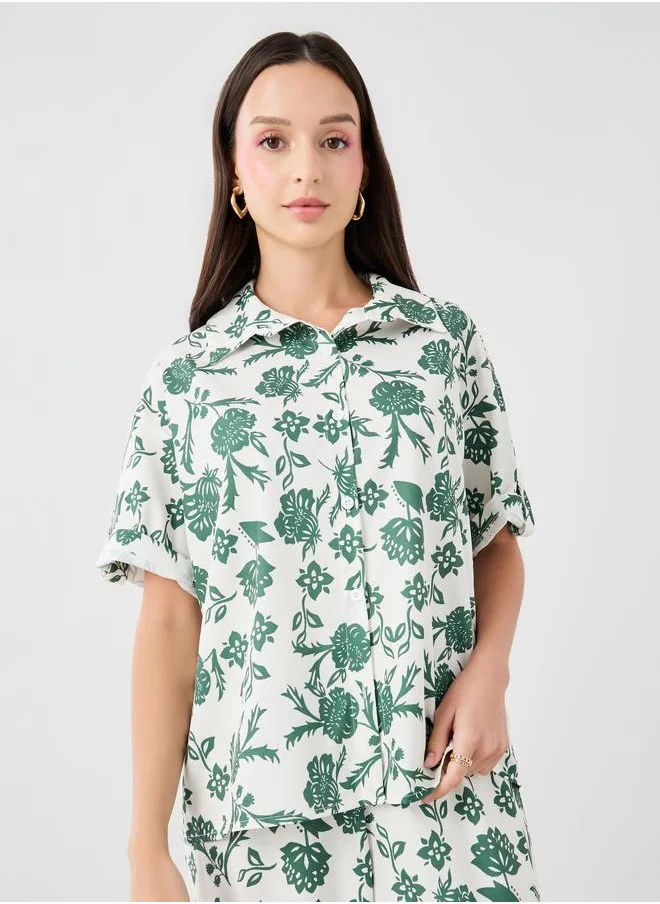 تايك تو Take Two Floral Printed Short Sleeve Shirt and Pants Co-Ords
