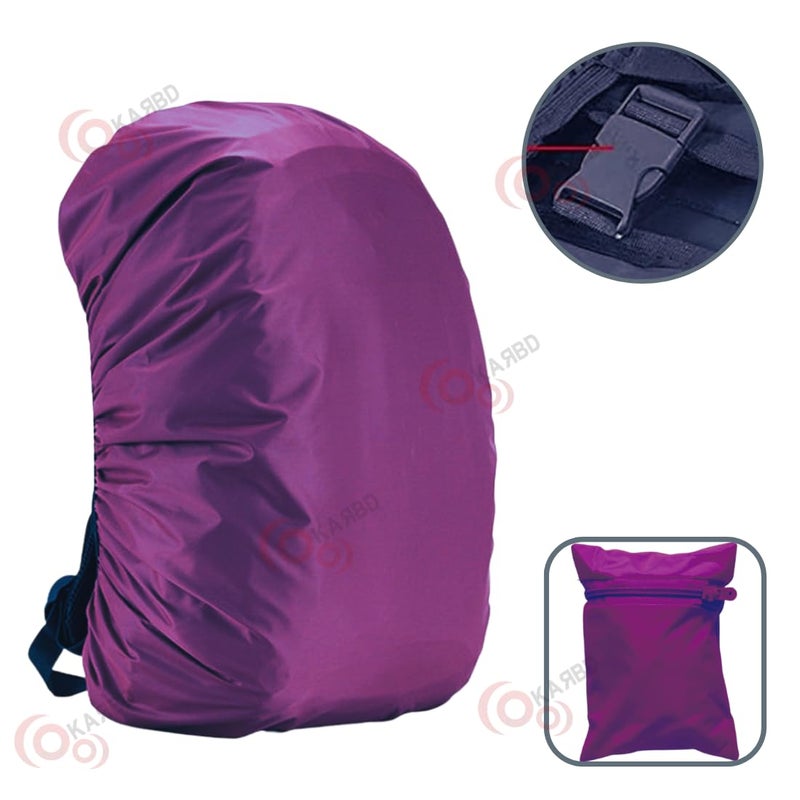 KARBD Rain and Dust Cover with Pouch for 20L-30L-40L Backpacks Luggage School Laptop Bags Hiking Camping Traveling PU Coated Waterproof Nylon Cover with Grip Buckle Elastic Closure (Purple) - Image 2