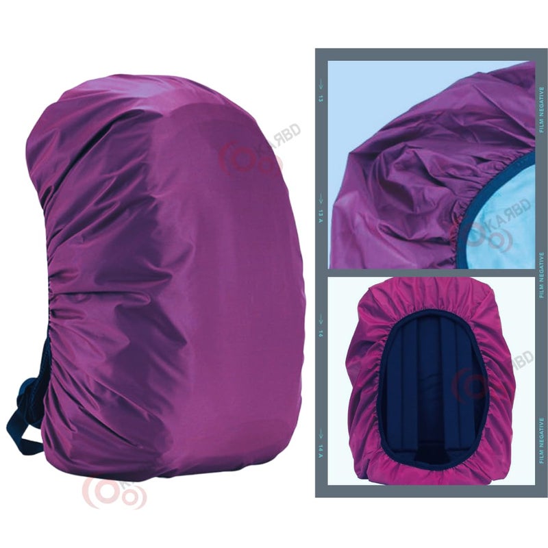 KARBD Rain and Dust Cover with Pouch for 20L-30L-40L Backpacks Luggage School Laptop Bags Hiking Camping Traveling PU Coated Waterproof Nylon Cover with Grip Buckle Elastic Closure (Purple) - Image 5