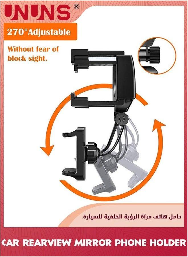 UNUNS Phone Holder For Car,Rear View Mirror Mount,Car Bracket/Stand With 360° Swivel And Adjustable Clips,Universal Smartphone Cradle,Automobile Accessories,Black - Image 4