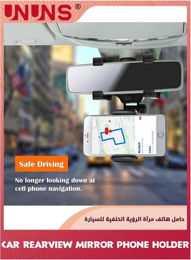 UNUNS Phone Holder For Car,Rear View Mirror Mount,Car Bracket/Stand With 360° Swivel And Adjustable Clips,Universal Smartphone Cradle,Automobile Accessories,Black - Image 1