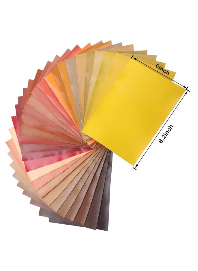 CDY CDY 30Pcs 8.2" x 6" Smooth Faux Leather Sheets: Brown Red Yellow Combination PU Leather Fabric Sheets Suitable for Making Bows,Leather Earrings, Hair Accessories DIY Projects (Brown Red Yellow)  - Image 2