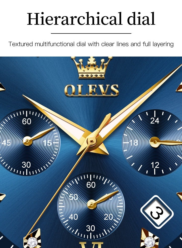 أوليفز Men's Watch Multi Color Business Stainless Steel Waterproof Luminous Quartz Watch Luxury Leisure Date Simulation Original Bowl Watch - Image 2