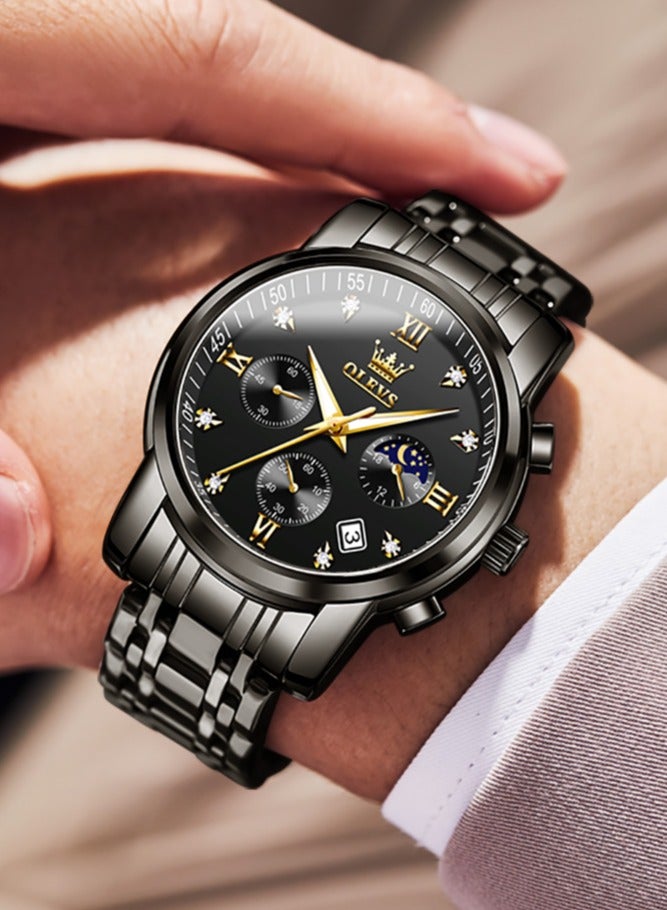 أوليفز Men's Watch Multi Color Business Stainless Steel Waterproof Luminous Quartz Watch Luxury Leisure Date Simulation Original Bowl Watch - Image 1