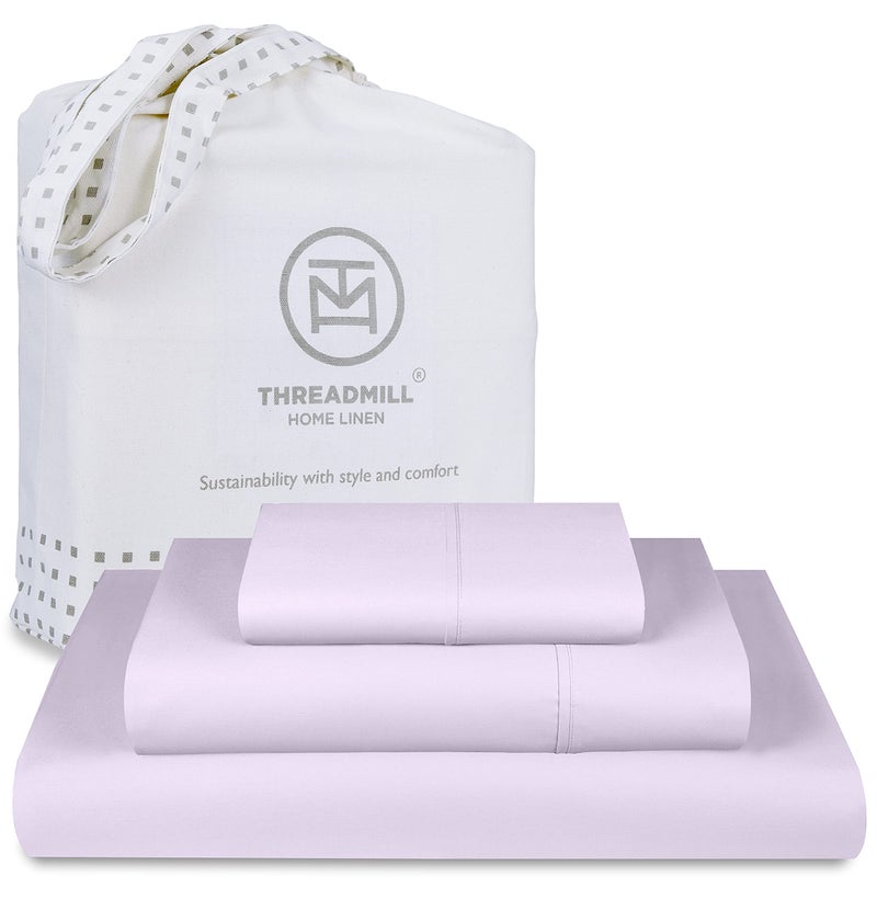 Threadmill Cotton Twin XL Sheets Set  Soft 100% Cotton  Cooling Bed Sheets with Deep Pocket Snug Fit Elastic  500 Thread Count  3-Pc  Hotel Quality Bed Sheets  Beats Egyptian Cotton Claim  Lilac - Image 1