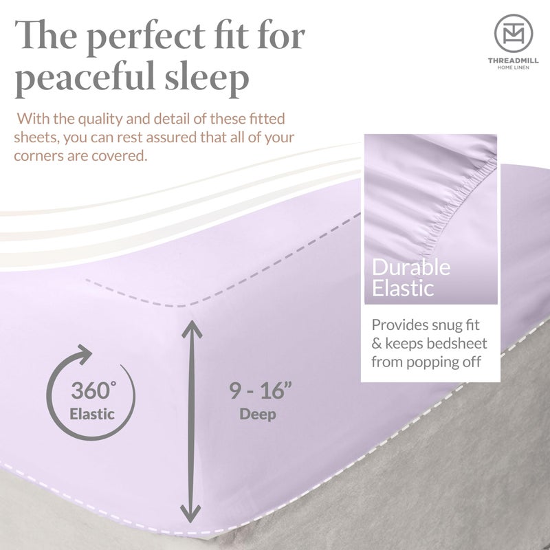 Threadmill Cotton Twin XL Sheets Set  Soft 100% Cotton  Cooling Bed Sheets with Deep Pocket Snug Fit Elastic  500 Thread Count  3-Pc  Hotel Quality Bed Sheets  Beats Egyptian Cotton Claim  Lilac - Image 4