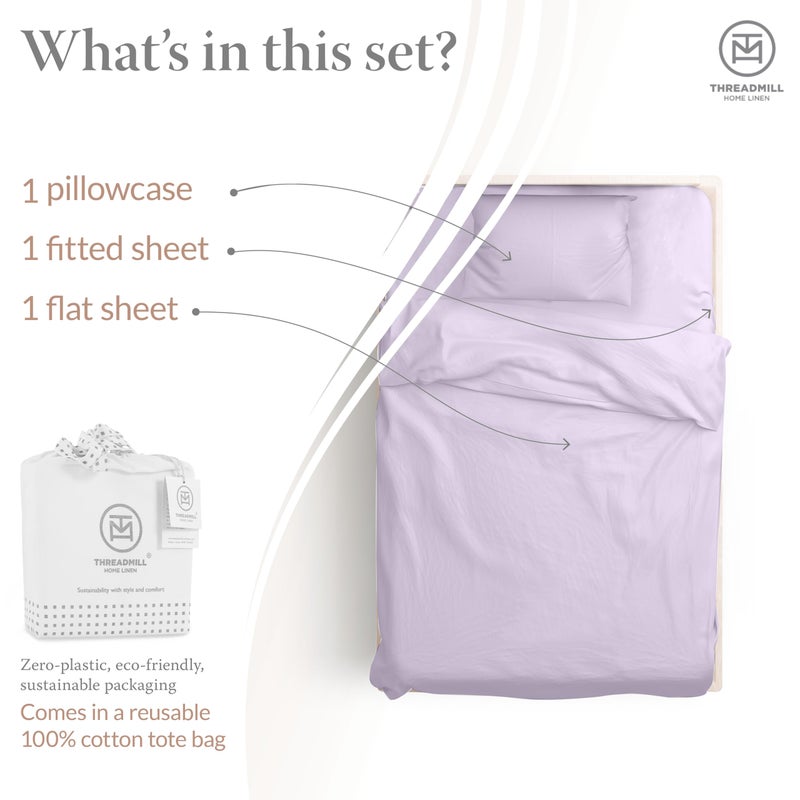 Threadmill Cotton Twin XL Sheets Set  Soft 100% Cotton  Cooling Bed Sheets with Deep Pocket Snug Fit Elastic  500 Thread Count  3-Pc  Hotel Quality Bed Sheets  Beats Egyptian Cotton Claim  Lilac - Image 3