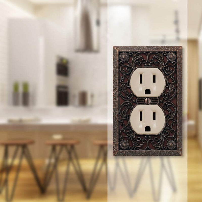 Amerelle 65DDB Filigree Wallplate, 1 Duplex Outlet, Cast Metal, Aged Bronze, 1-Pack - Image 2