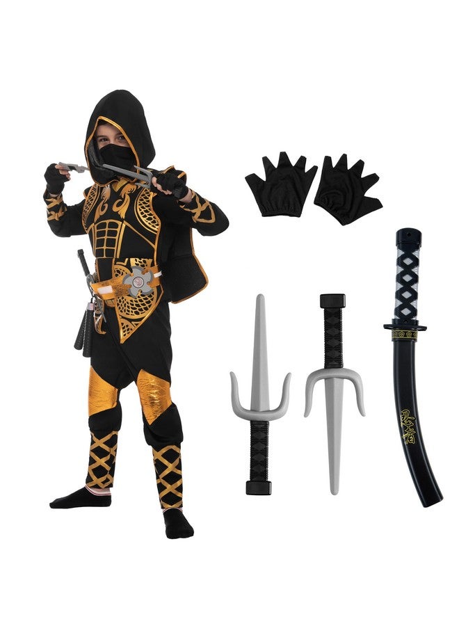 Spooktacular Creations Spooktacular Creations Golden Ninja Costume Set, Ninja Jumpsuit with Foam Accessories for Kids, Toddler Halloween Outfit for Ideas Cosplay Party (Medium, 8-10 yrs) - Image 1