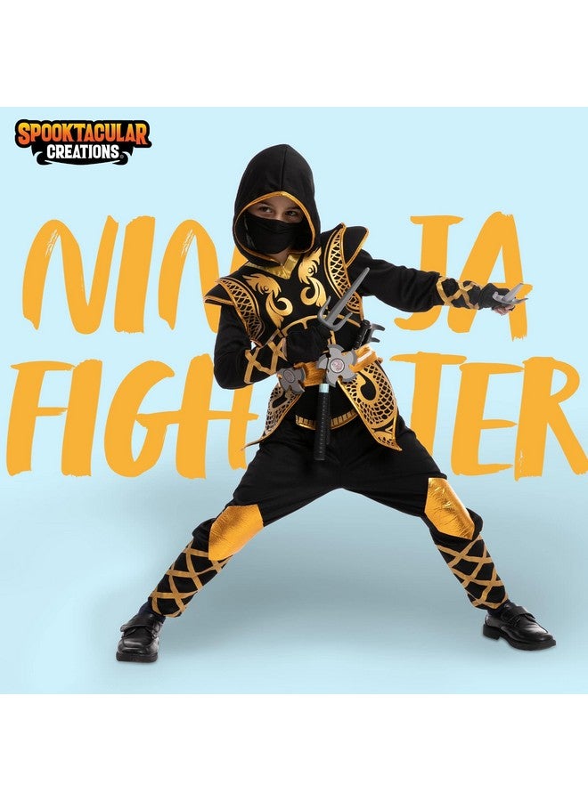 Spooktacular Creations Spooktacular Creations Golden Ninja Costume Set, Ninja Jumpsuit with Foam Accessories for Kids, Toddler Halloween Outfit for Ideas Cosplay Party (Medium, 8-10 yrs) - Image 2