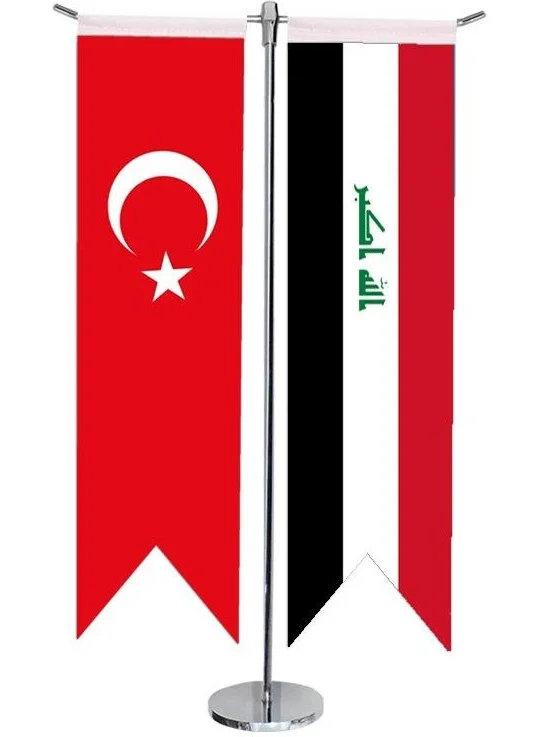ساترنديزاين Desktop Swallow Iraq + Turkish Flag + Chrome T Post Table Flag Set