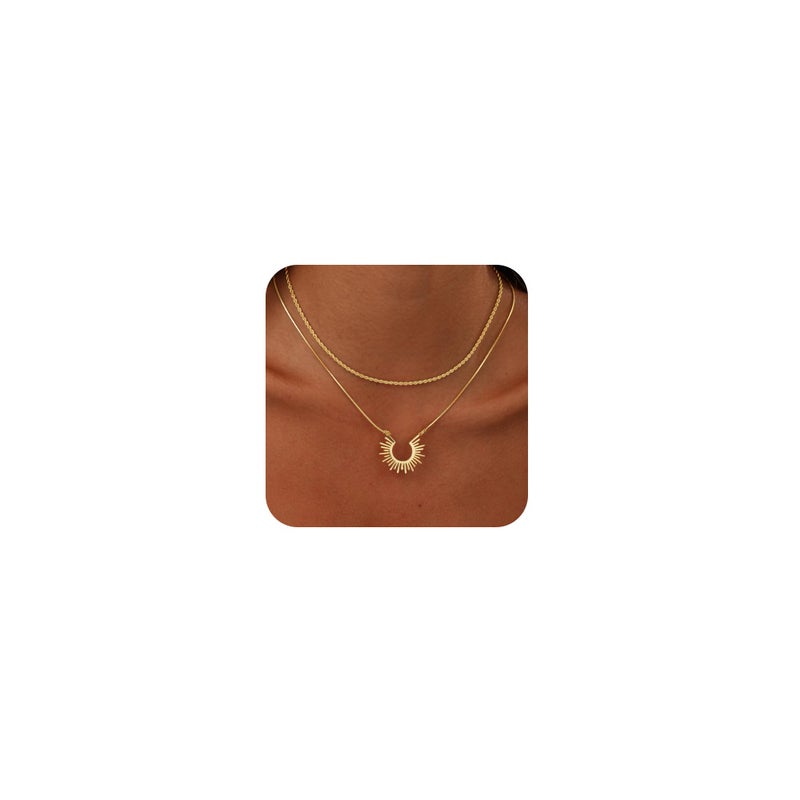 CHESKY Gold Necklaces for Women Trendy, 14k Gold Plated Necklace Stack Dainty Boho Pendant Charm Necklace Layered Necklace for Women Non Tarnish Gold Jewelry Sit Boho Beach Jewelry for Women Gifts Accessories - Image 1