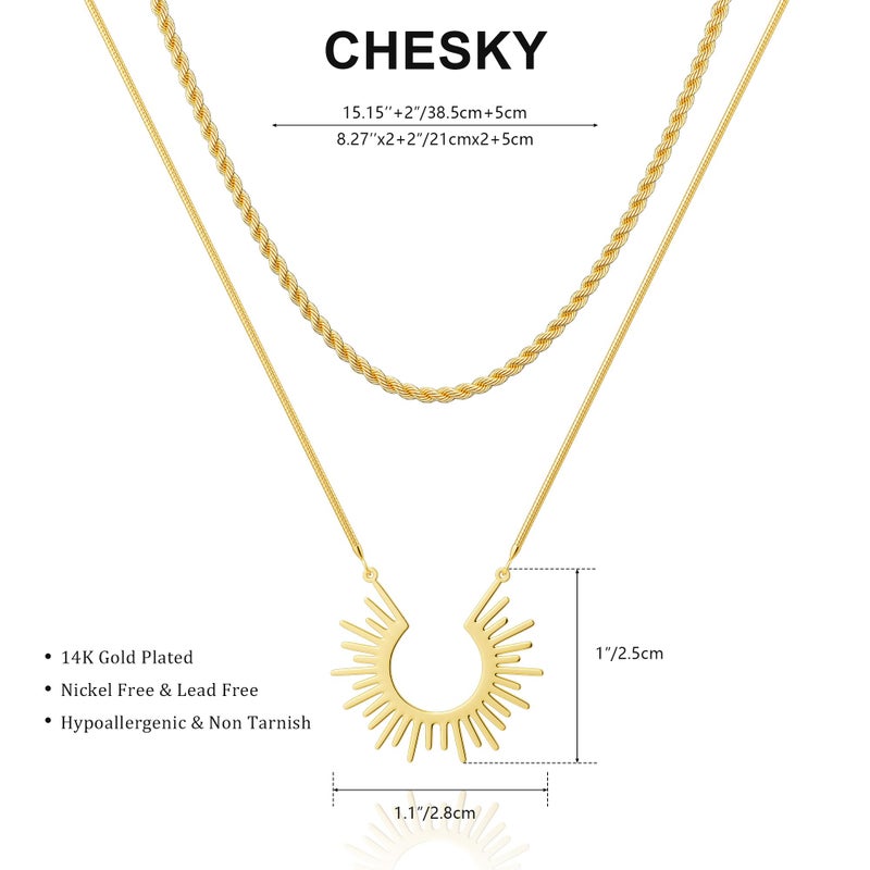 CHESKY Gold Necklaces for Women Trendy, 14k Gold Plated Necklace Stack Dainty Boho Pendant Charm Necklace Layered Necklace for Women Non Tarnish Gold Jewelry Sit Boho Beach Jewelry for Women Gifts Accessories - Image 5
