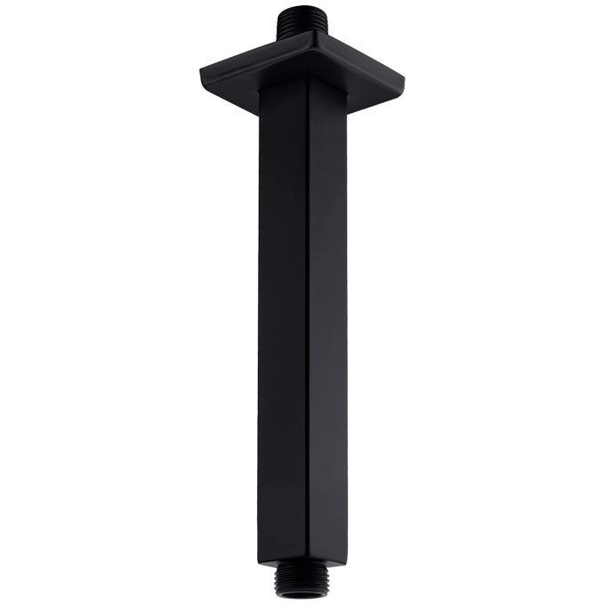 8 INCH SQUARE CEILING MOUNTED SHOWER ARM AND FLANGE MATTE BLACK
