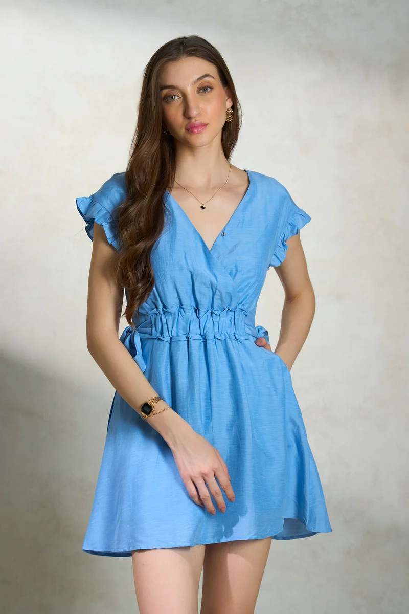 فيرجيو Solid Linen Cinched Dress for Women