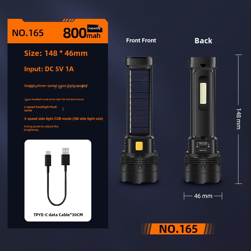 Led Strong Light Solar Flashlight USB Rechargeable Portable Small Flashlight Outdoor Ultra-Bright Multi-Function Emergency Light(165 solar flashlight [small recommend]]) - Image 1