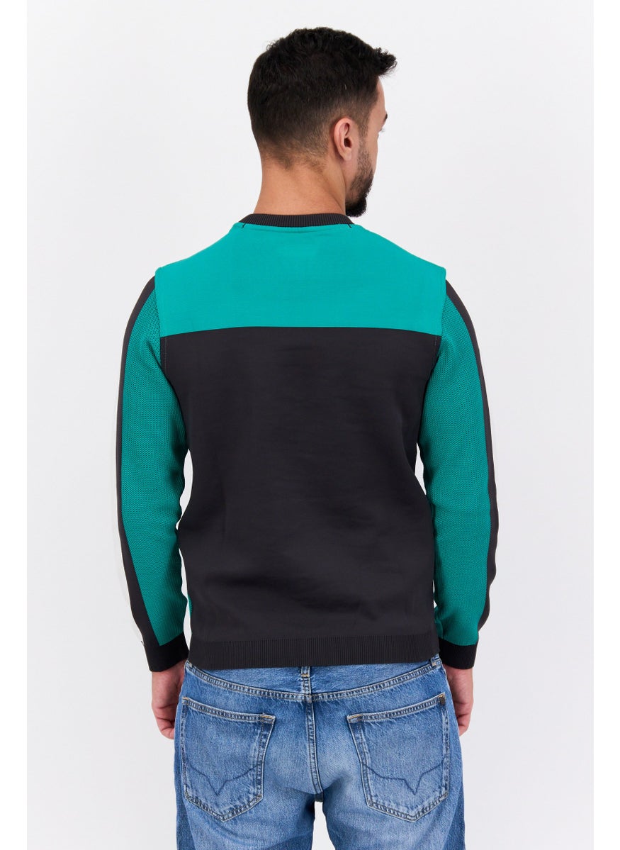 Free Soul - Men Crew Neck Long Sleeves Brand Logo Sweatshirt, Green - Image 1