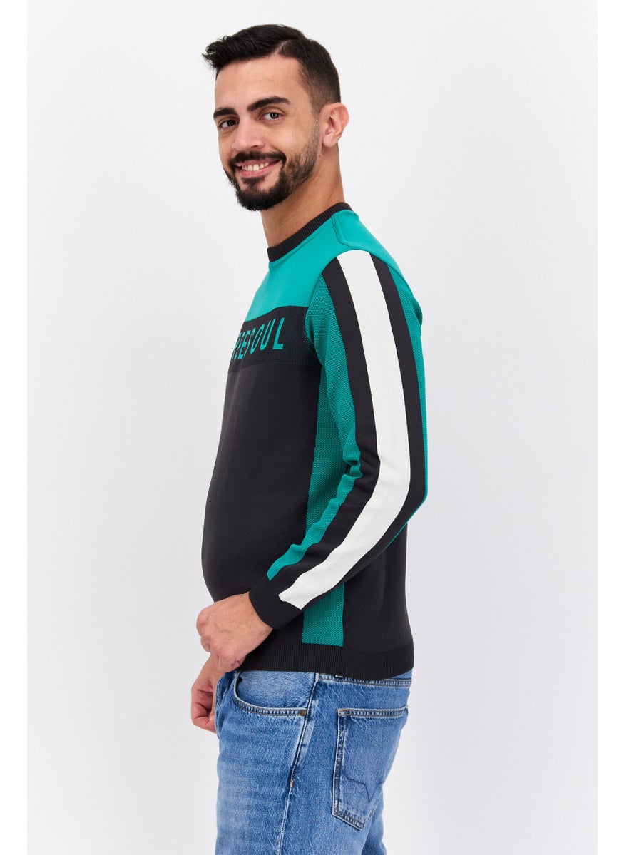 Free Soul - Men Crew Neck Long Sleeves Brand Logo Sweatshirt, Green - Image 1