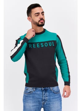 Men Crew Neck Long Sleeves Brand Logo Sweatshirt, Green