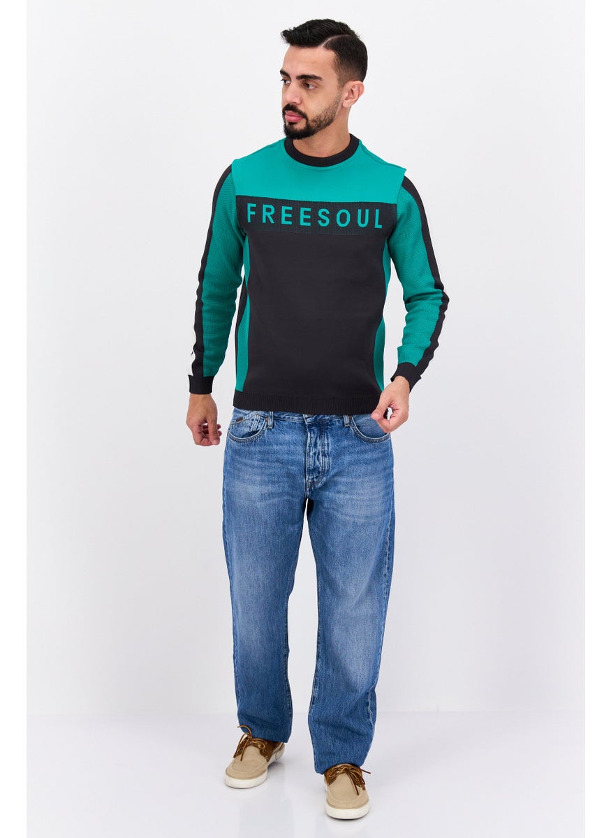 Free Soul - Men Crew Neck Long Sleeves Brand Logo Sweatshirt, Green - Image 1