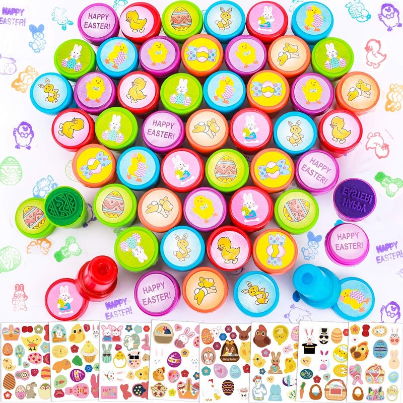Konsait Happy Easter Stamps Stickers Bulk for Kids Assorted Easter Self Inking Egg Stampers Animal Stamps Stickers for Cards Scrapbook Envelope Easter Party Favor Holiday Crafts Supplies Decoration - Image 1